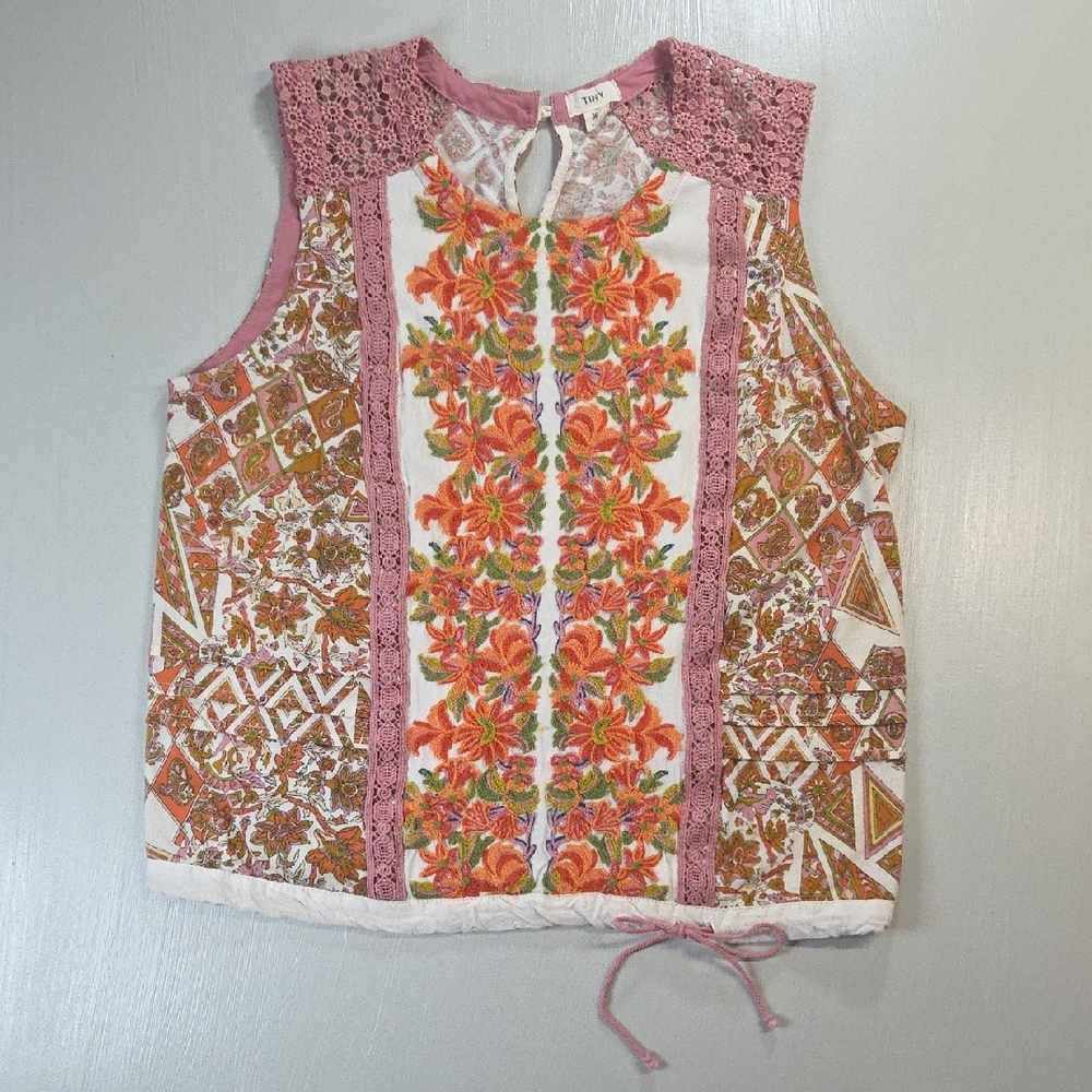 Anthropologie Tiny Embroidered Printed Shell Top